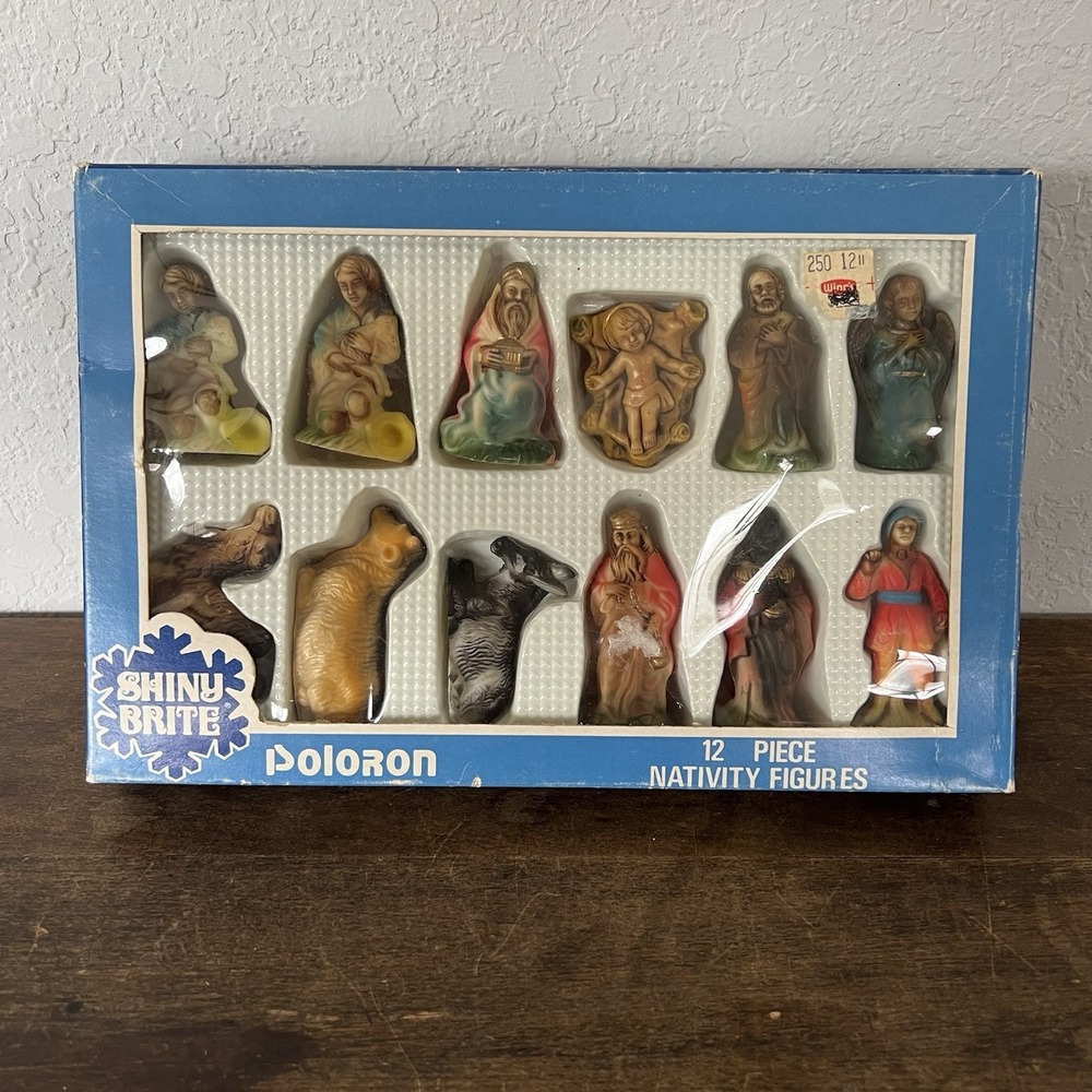 Vintage Shiny Brite Nativity Set Original Box 12 Piece Set‎ Excellent Cond